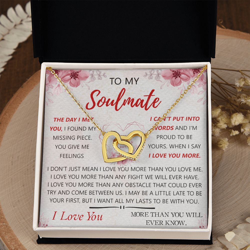 To My Soulmate Necklace for Women Birthday Christmas Jewelry Gifts For My Wife with Message Card Box Personalized Gift Present Pendant for Future Wife Soulmate Girlfriend Love 23 Interlocking Hearts Necklace