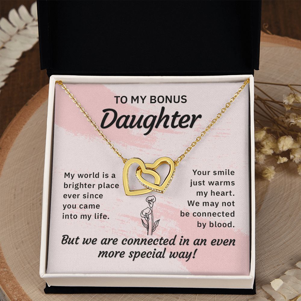 Bonus Daughter Gifts From Stepdad, Step Daughter Gifts From Stepmom, Stepdaughter Gifts From Stepdad, Father Stepdaughter Necklace, To My Bonus Daughter Necklaces, Christmas Gifts For Bonus11 Interlocking Hearts Necklace