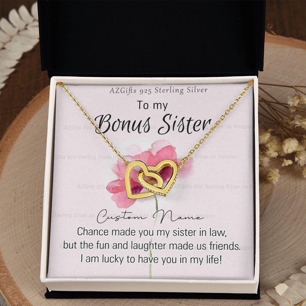 To my Bonus Sister Necklace Pendant for Sister in law Gift for Sister-in-Law Birthday Gift Idea for Her Sister of the Groom Necklace for Future Sister in Law Gift Interlocking Hearts Necklace