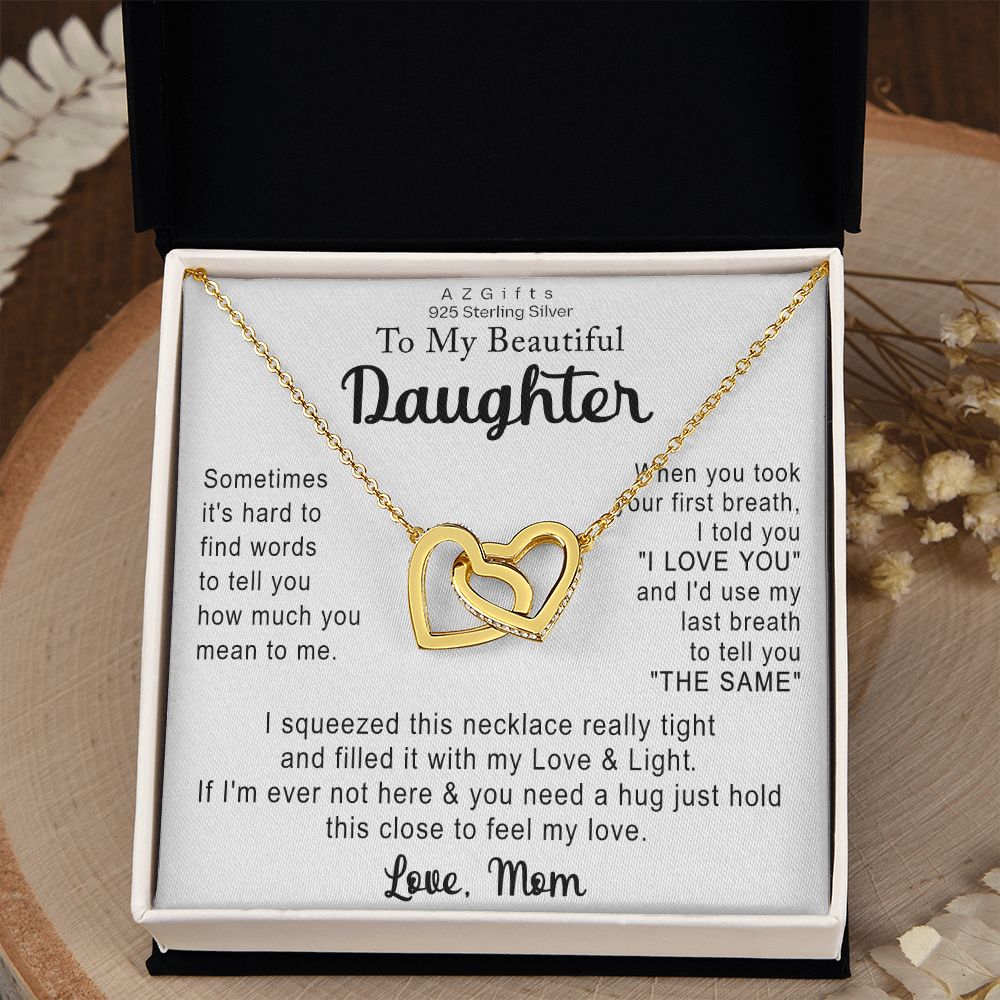 To My Daughter Necklace Gift from Mom Necklace for Daughter from Mom Mother Christmas Birthday Gifts for Teen Girls Women Gift for Daughter Jewelry Present for Her Interlocking Hearts Necklace