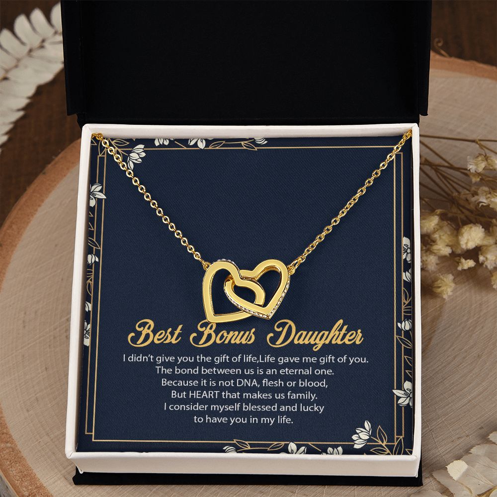 Bonus Daughter Gifts From Stepdad, Step Daughter Gifts From Stepmom, Stepdaughter Gifts From Stepdad, Father Stepdaughter Necklace, To My Bonus Daughter Necklaces, Christmas Gifts For Bonus8 Interlocking Hearts Necklace