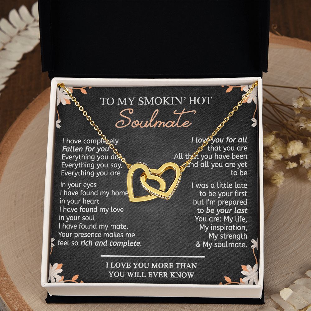 To My Smokin Hot Soulmate Necklace - Wife Gifts From Husband To My Wife Necklace, Gift for Her Romantic, Girlfriend Gifts Necklace for Wife from Men Includes Message Card and Gift Box 10 Interlocking Hearts Necklace