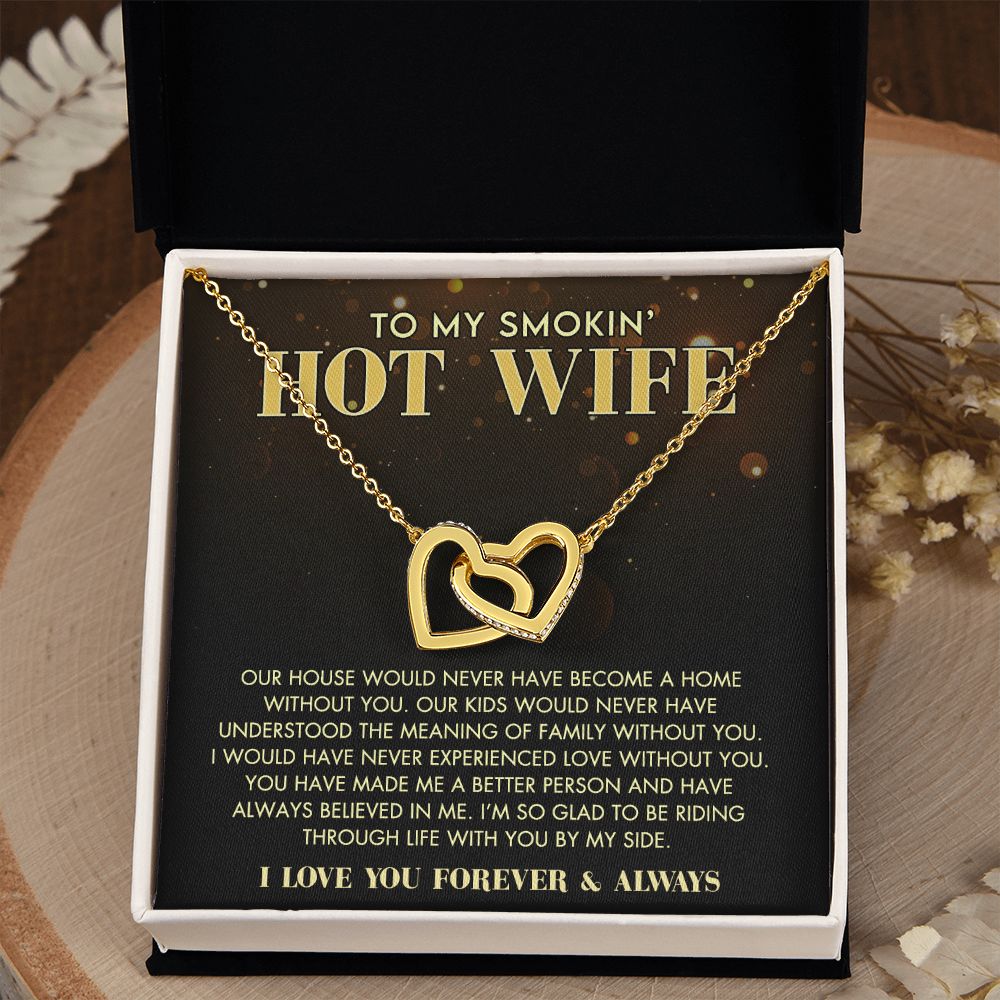 To My Wife Necklace from Husband, Personalized Necklace for Women, Luxury Necklace for Wife from Man Men, Wedding Anniversary Present For Wife, Beautiful Wife Jewelry Christmas Birthday Gift For Wife11 Interlocking Hearts Necklace