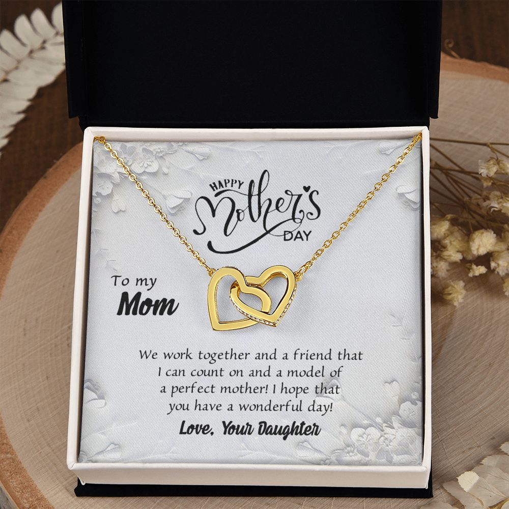 To My Mom Necklace Pendant Gift From Daughter And Happy Mother's Day Gift For Mom Birthday, Anniversary Together And A Friend Interlocking Hearts Necklace