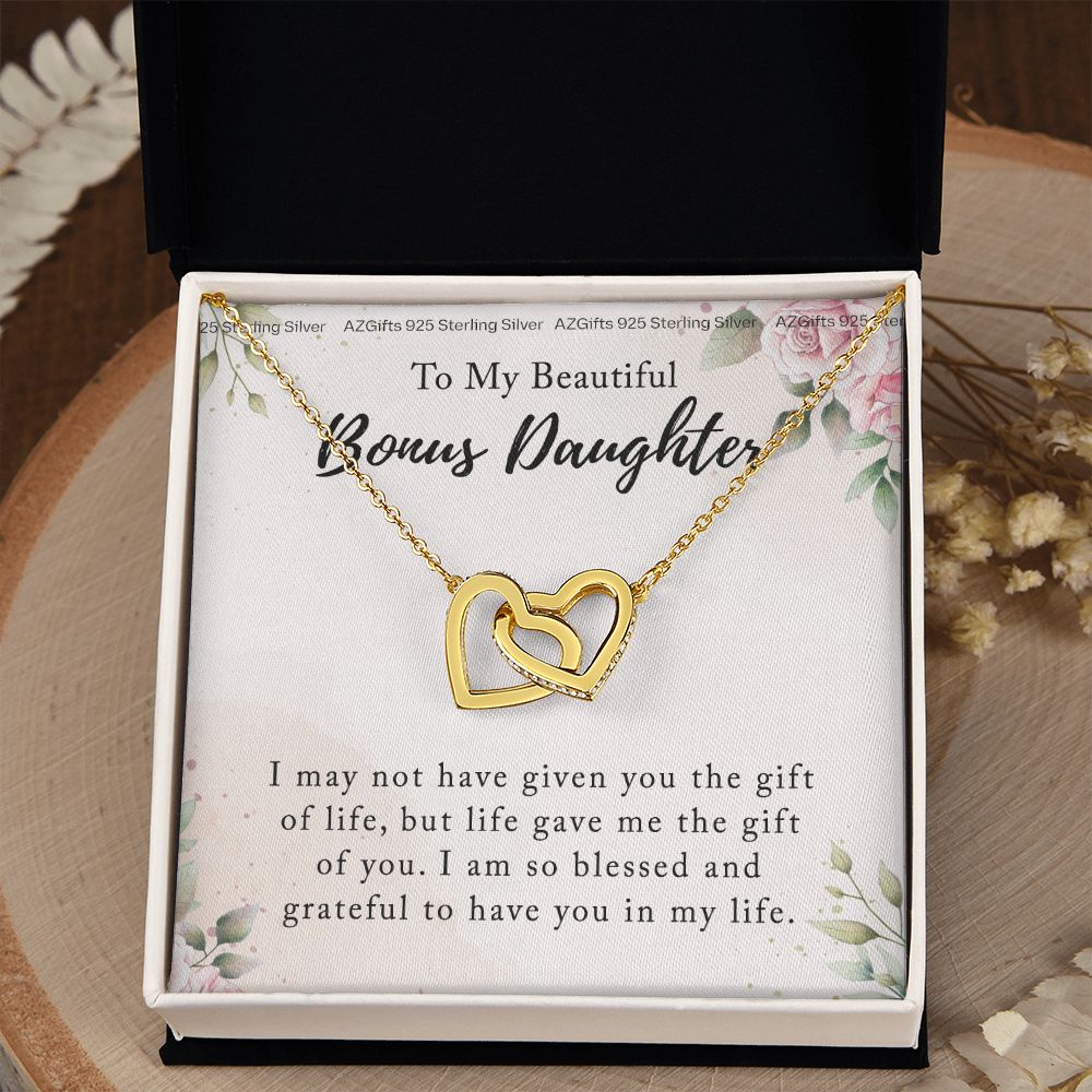 Personalized Gift - To My Bonus Daughter - Interlocking Hearts Necklace, Step daughter, Adopted daughter, daughter in law gift, future daughter, from step dad Interlocking Hearts Necklace