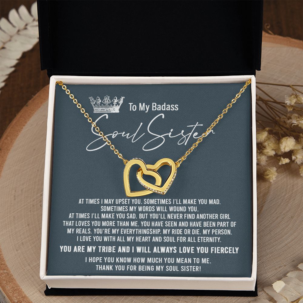 To My Badass Soul Sister Necklace Bestie BFF Gift Interlocking Hearts Necklace Interlocking Hearts Necklace