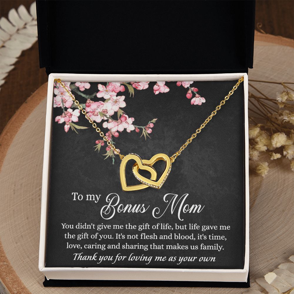 To My Bonus Mom Necklace, Gifts for Step Mom, Bonus Mom Necklace from Bonus Daughter Son, Necklaces for Women, Mothers Day Gift for Stepmom, Mother in Law Gift from Daughter in Law Interlocking Hearts Necklace