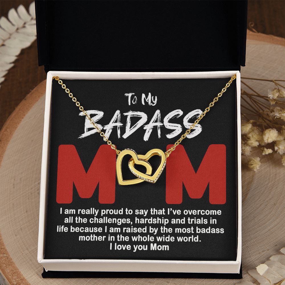 To My Badass Mom Necklace Badass Mom Gift, Jewelry For Step Mom On Mother's Day Interlocking Hearts Necklace
