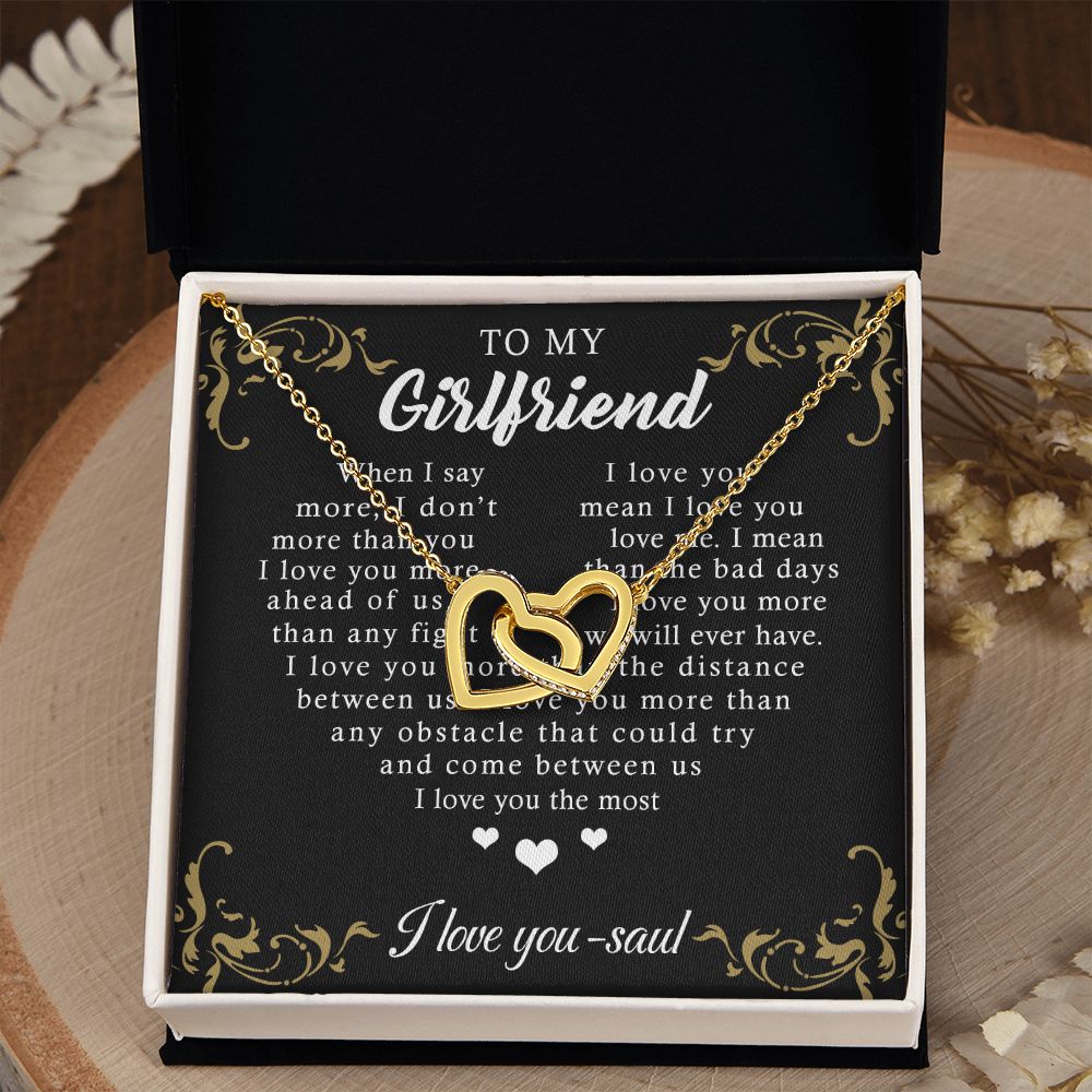 To My Girlfriend Necklace from Boyfriend, Personalized Necklace for Women, Luxury Necklace for Girlfriend, Wedding Anniversary Present For Her, Girlfriend Gift Jewelry Christmas Birthday Gift Interlocking Hearts Necklace