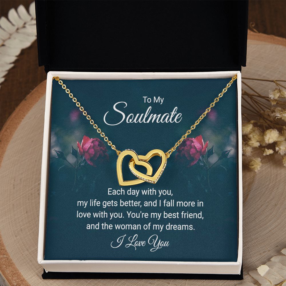 To My Soulmate Necklace for Women Birthday Christmas Jewelry Gifts For My Wife with Message Card Box Personalized Gift Present Pendant for Future Wife Soulmate Girlfriend Love 20 Interlocking Hearts Necklace
