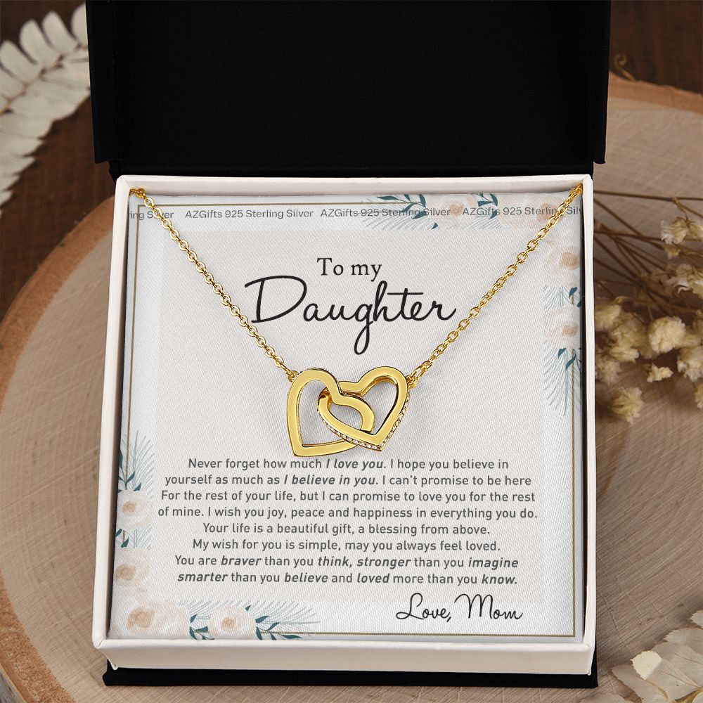 To my Beautiful Daughter Necklace With Thoughtful Card Box Gifts for Daughter from Mom Mother Daughter Gifts Jewelry for Daughter Present for Birthday Anniversary Christmas Interlocking Hearts Necklace