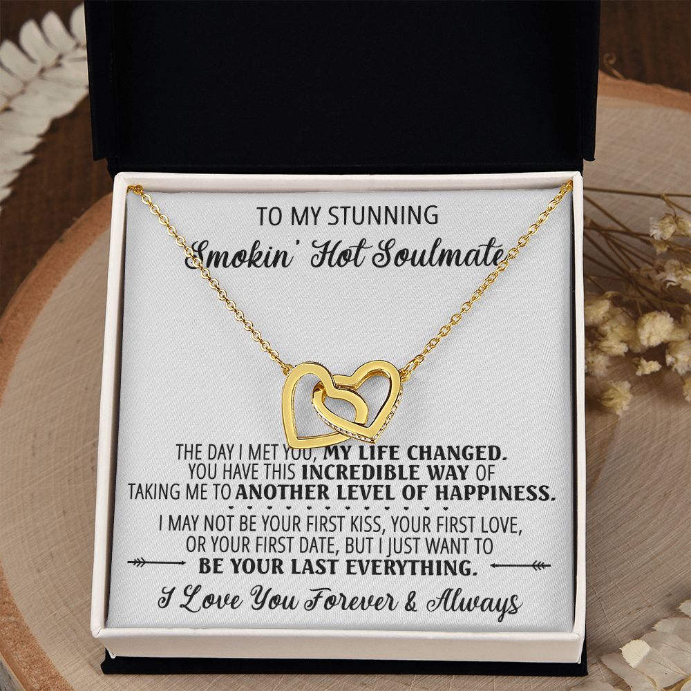 To My Smokin Hot Soulmate Necklace - Wife Gifts From Husband To My Wife Necklace, Gift for Her Romantic, Girlfriend Gifts Necklace for Wife from Men Includes Message Card and Gift Box 1 Interlocking Hearts Necklace