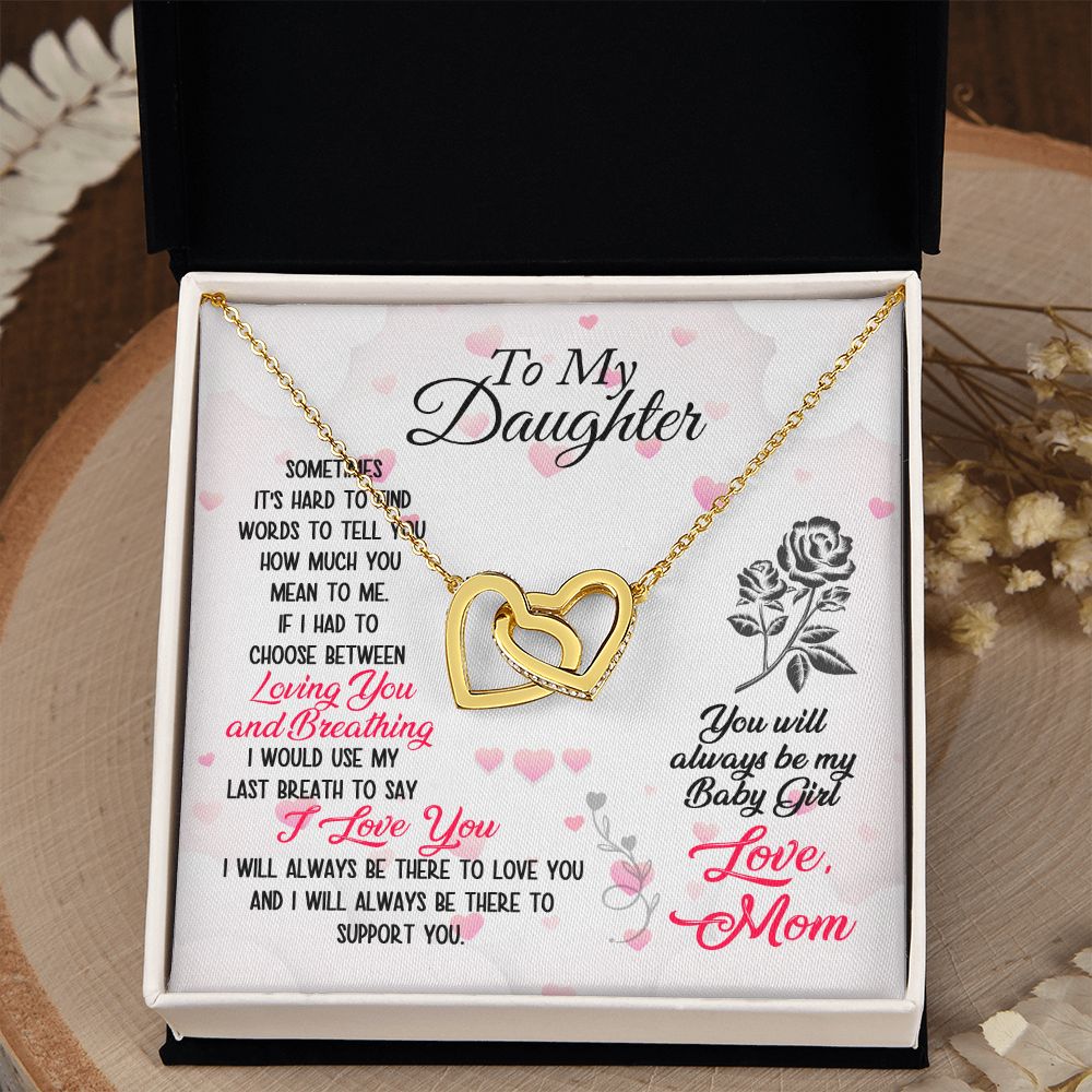 To My Daughter Necklace Pendant Gift From Mom Necklace Loving You And Breathing With Message Card Gift Box Gift For To Daughter, Daughter In Law On Birthday Anniversary Interlocking Hearts Necklace