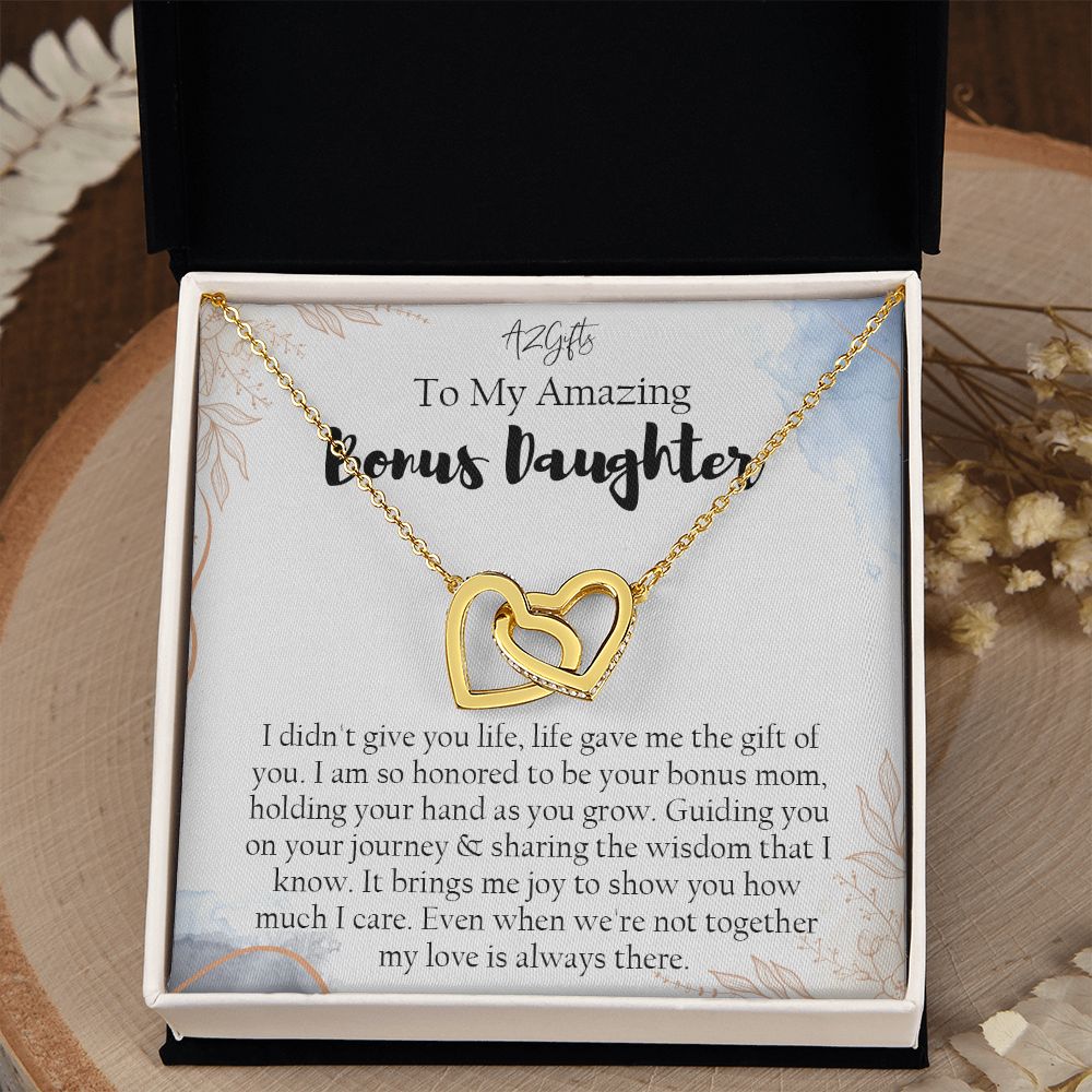 Bonus Daughter Gifts From Stepdad, Step Daughter Gifts From Stepmom, Stepdaughter Gifts From Stepdad, Father Stepdaughter Necklace, To My Bonus Daughter Necklaces, Christmas Gifts For Bonus1 Interlocking Hearts Necklace