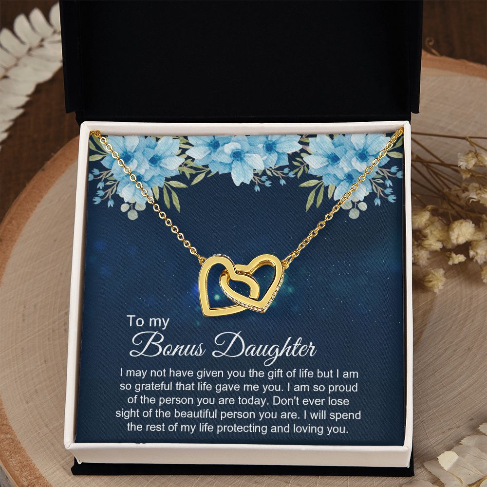 Bonus Daughter Gifts From Stepdad, Step Daughter Gifts From Stepmom, Stepdaughter Gifts From Stepdad, Father Stepdaughter Necklace, To My Bonus Daughter Necklaces, Christmas Gifts For Bonus4 Interlocking Hearts Necklace