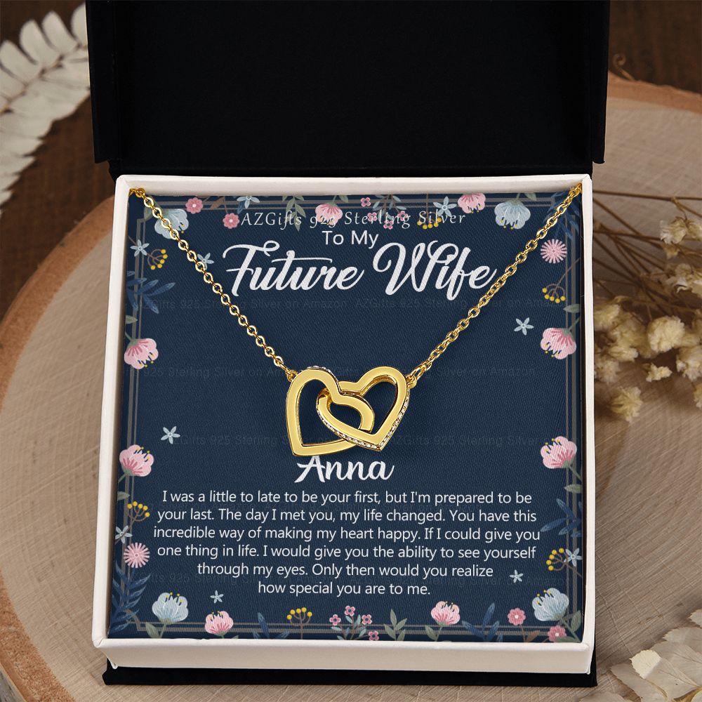 To My Future Wife Necklace With Box Card Gift for Soulmate Pendant Jewelry Birthday Gift For Her From Boyfriend One Year Anniversary For Girlfriend Fiance Jewelry Interlocking Hearts Necklace