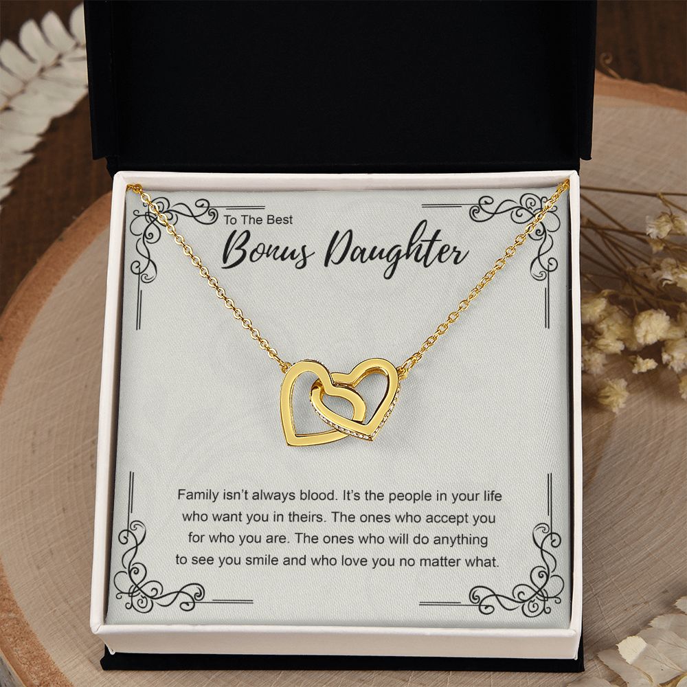 Bonus Daughter Gift Necklace, Double Hearts Necklace, Stepdaughter Jewelry Interlocking Hearts Necklace