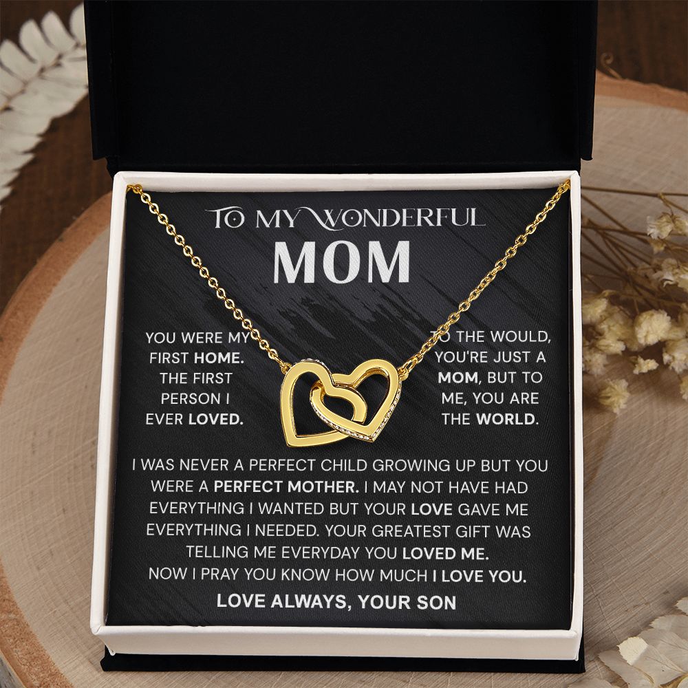 To My Wonderful Mom Necklace, Mom From Son Gift, Gift for Mother's Day From Son, Gift for Mom, Mother Gift from Son Necklace, Son to Mom Gifts, Mom gifts, Mothers Day Gift From Son Interlocking Hearts Necklace