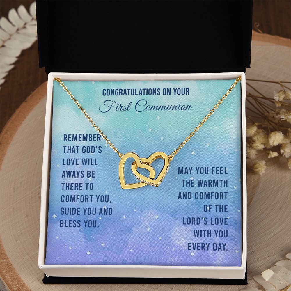 First Communion - Remember that God’s love will Interlocking Hearts Necklace