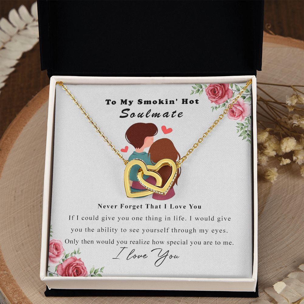 To My Smokin Hot Soulmate Necklace - Wife Gifts From Husband To My Wife Necklace, Gift for Her Romantic, Girlfriend Gifts Necklace for Wife from Men Includes Message Card and Gift Box Interlocking Hearts Necklace