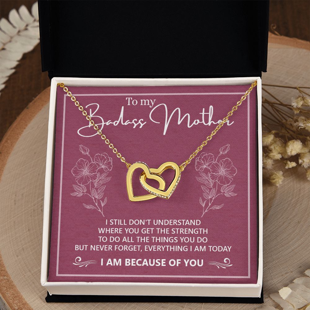 To My Badass Mother Necklace Jewelry Gift For Mom, Gift Card Necklace, Mother's Day Gift For Mom, Birthday Gift For Mom, Mother Jewelry Interlocking Hearts Necklace