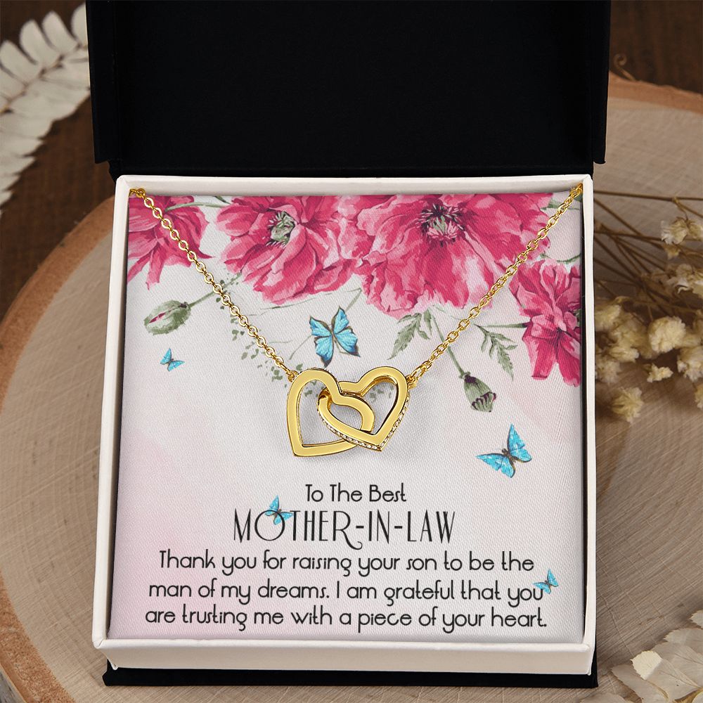 To The Best Mother In Law Necklace, Mother In Law Gifts, Mothers Day Gifts Necklace Interlocking Hearts Necklace