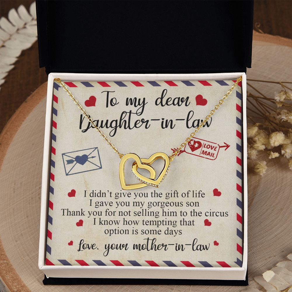 To My Dear Daughter In Law Gift, Graduation Gift For Her, Love Knot Necklace Interlocking Hearts Necklace