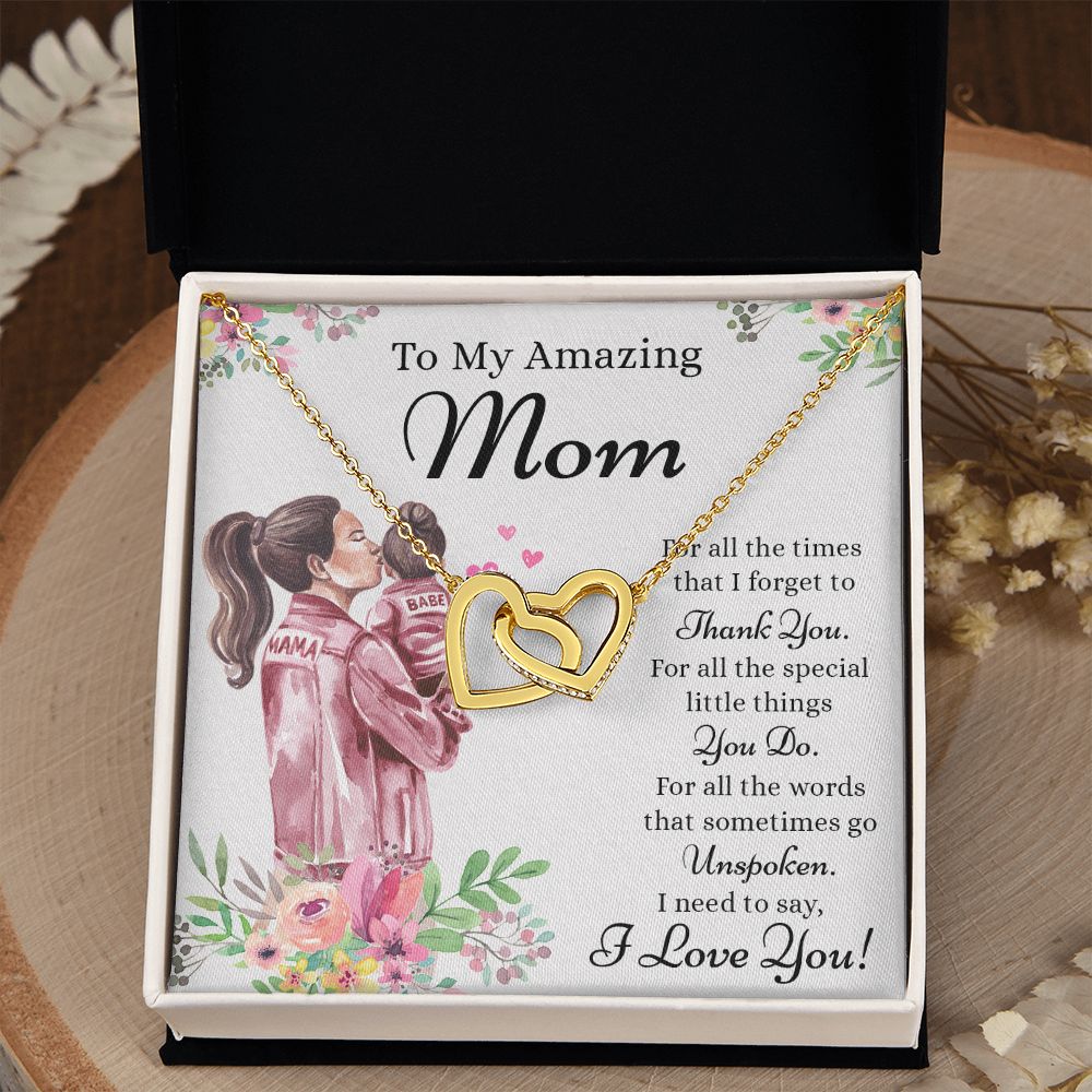 Mom Necklace Gifts for Mom from Daughter to Mom Gifts for Mothers Day from Daughter, To My Mom Necklace from Daughter to Mom Birthday Gifts Necklace with Message Card and Gift Box2240 Interlocking Hearts Necklace