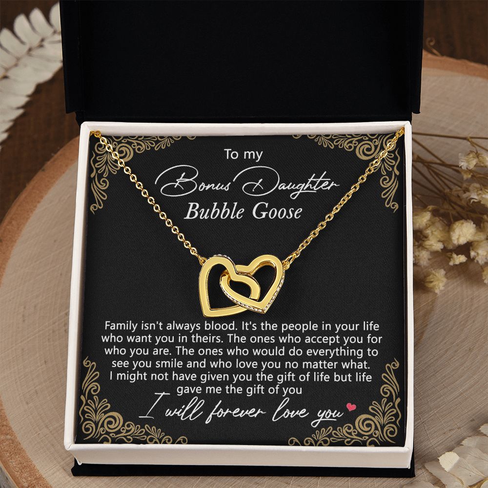Bonus Daughter Gifts From Stepdad, Step Daughter Gifts From Stepmom, Stepdaughter Gifts From Stepdad, Father Stepdaughter Necklace, To My Bonus Daughter Necklaces, Christmas Gifts For Bonus9 Interlocking Hearts Necklace