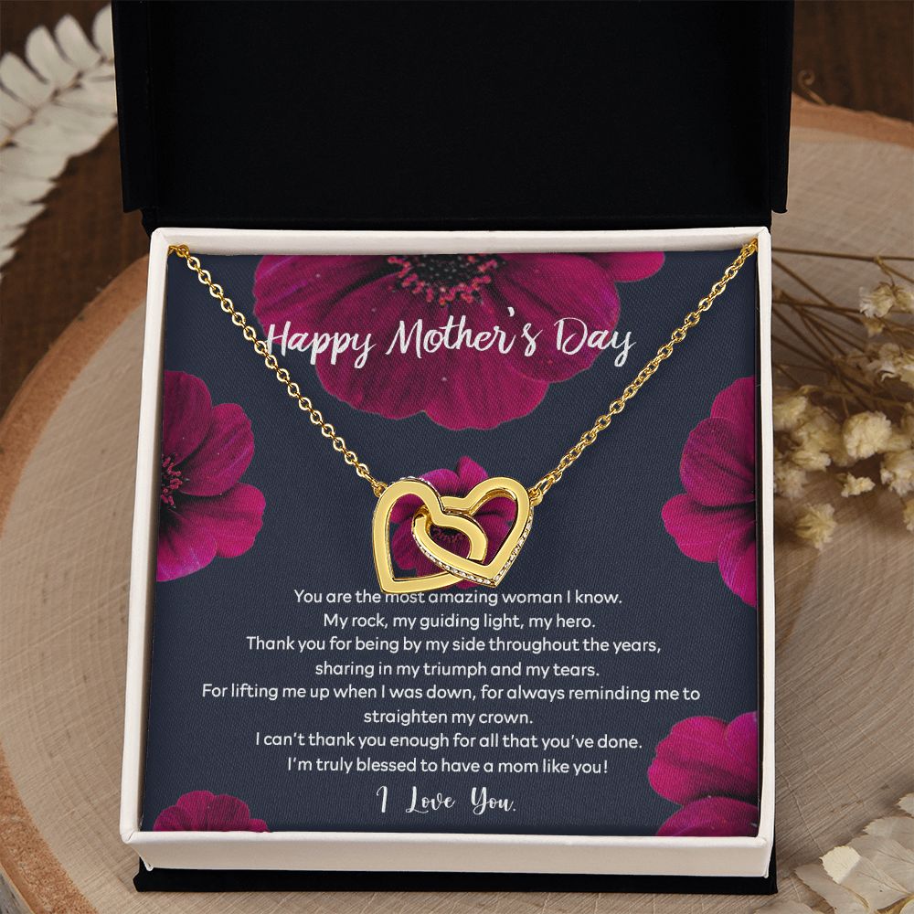 Mom Necklace Gifts for Mom from Daughter to Mom Gifts for Mothers Day from Daughter, To My Mom Necklace from Daughter to Mom Birthday Gifts Necklace with Message Card and Gift Box2235 Interlocking Hearts Necklace