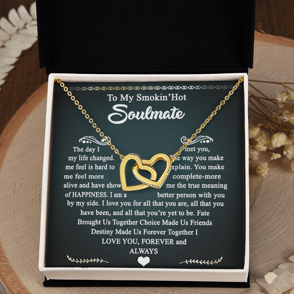 To My Smokin Hot Soulmate Necklace - Wife Gifts From Husband To My Wife Necklace, Gift for Her Romantic, Girlfriend Gifts Necklace for Wife from Men Includes Message Card and Gift Box 3 Interlocking Hearts Necklace
