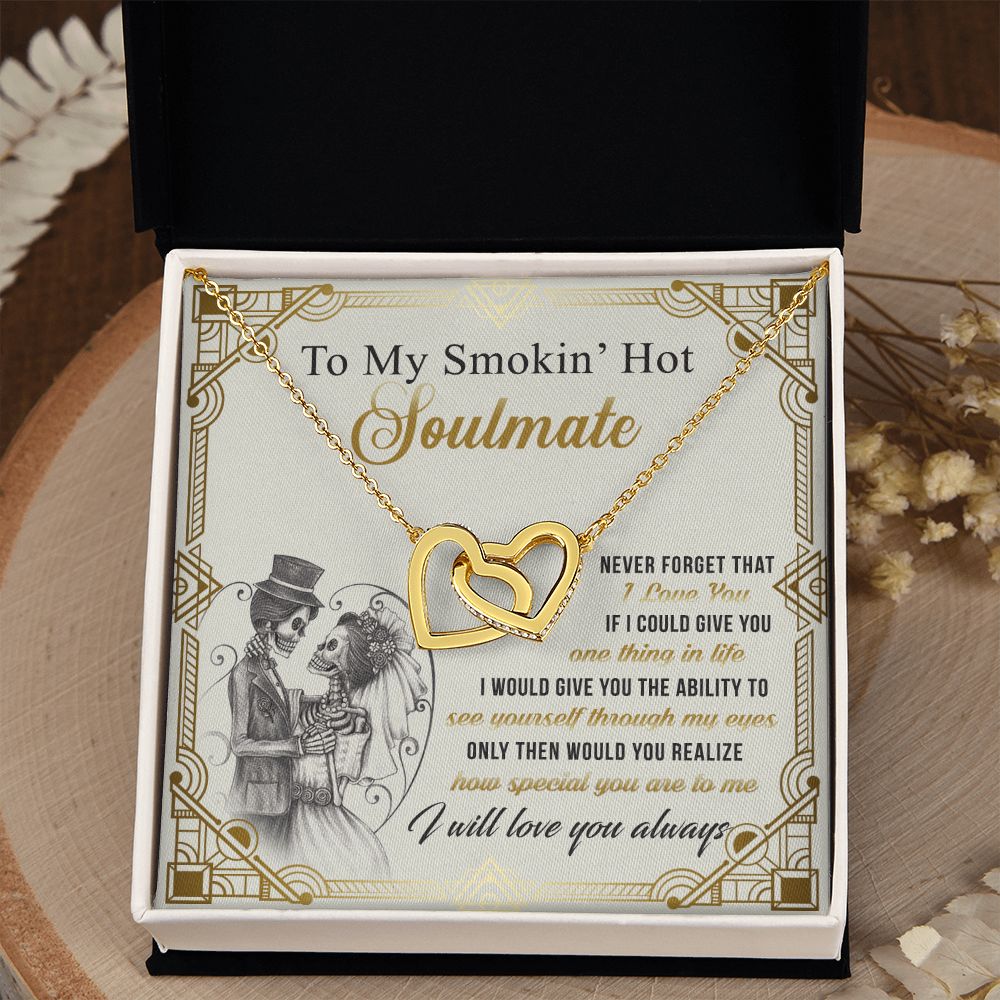 To My Smokin Hot Soulmate Necklace - Wife Gifts From Husband To My Wife Necklace, Gift for Her Romantic, Girlfriend Gifts Necklace for Wife from Men Includes Message Card and Gift Box 9 Interlocking Hearts Necklace