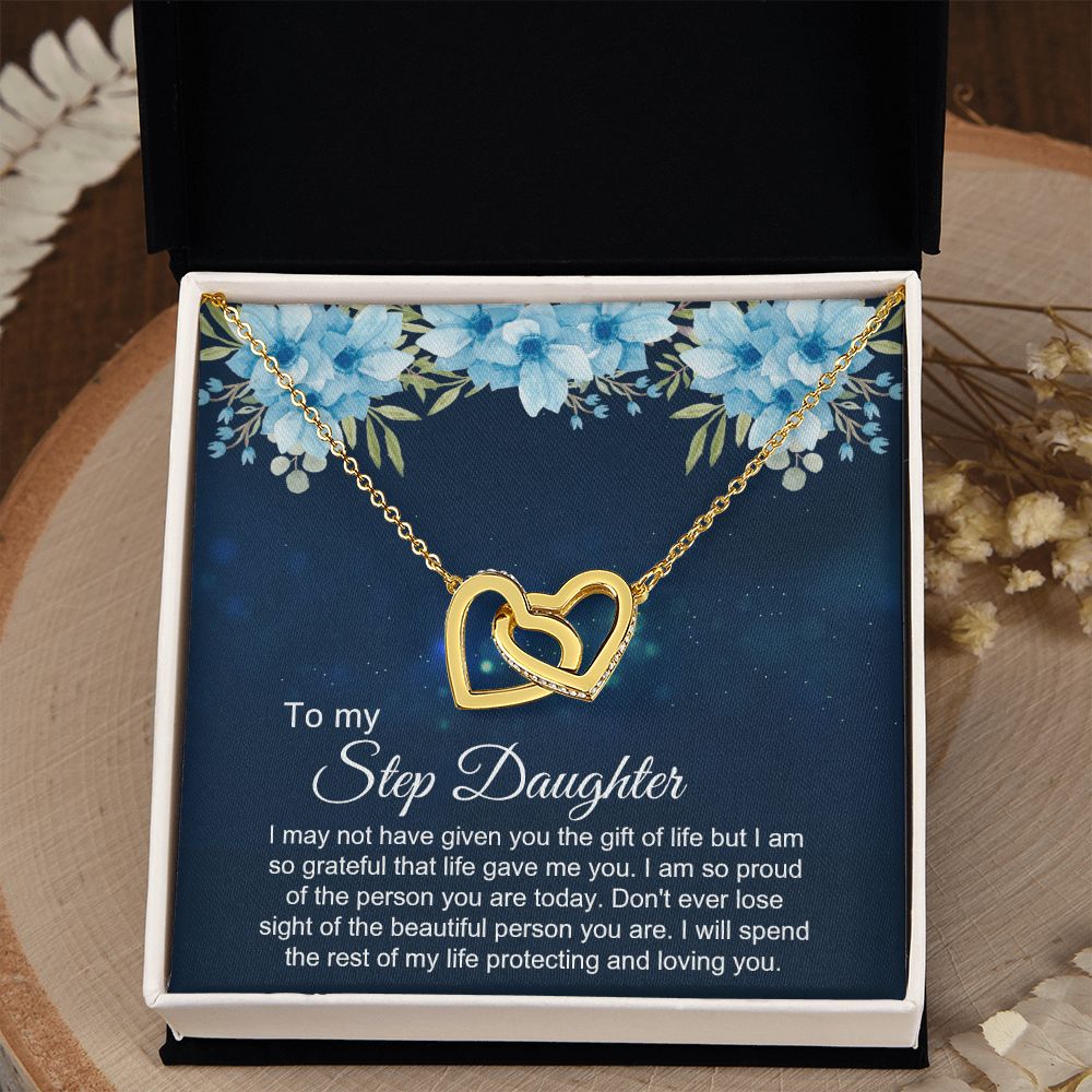 Bonus Daughter Gifts From Stepdad, Step Daughter Gifts From Stepmom, Stepdaughter Gifts From Stepdad, Father Stepdaughter Necklace, To My Bonus Daughter Necklaces, Christmas Gifts For Bonus3 Interlocking Hearts Necklace