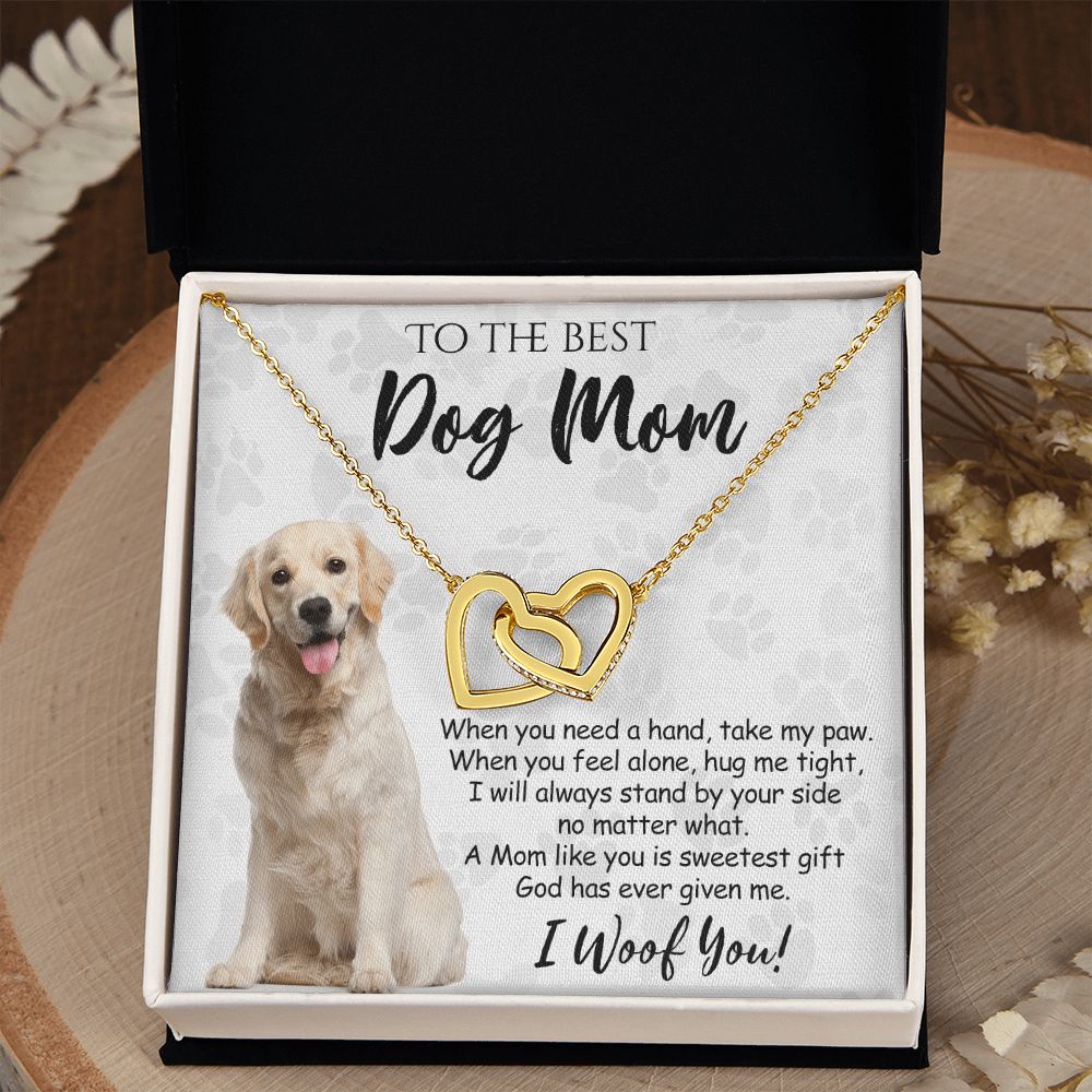 To The Best Golden Retriever Dog Mom Knot Necklace Mother's Day Gift , I Woof You Gift Card, Message Card Jewelry For Dog Lovers, Necklace For Mom Interlocking Hearts Necklace