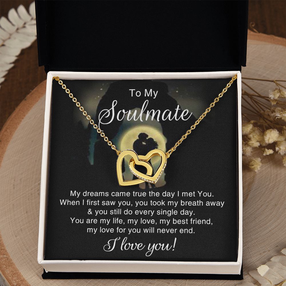 To My Soulmate Necklace for Women Birthday Christmas Jewelry Gifts For My Wife with Message Card Box Personalized Gift Present Pendant for Future Wife Soulmate Girlfriend Love 3 Interlocking Hearts Necklace