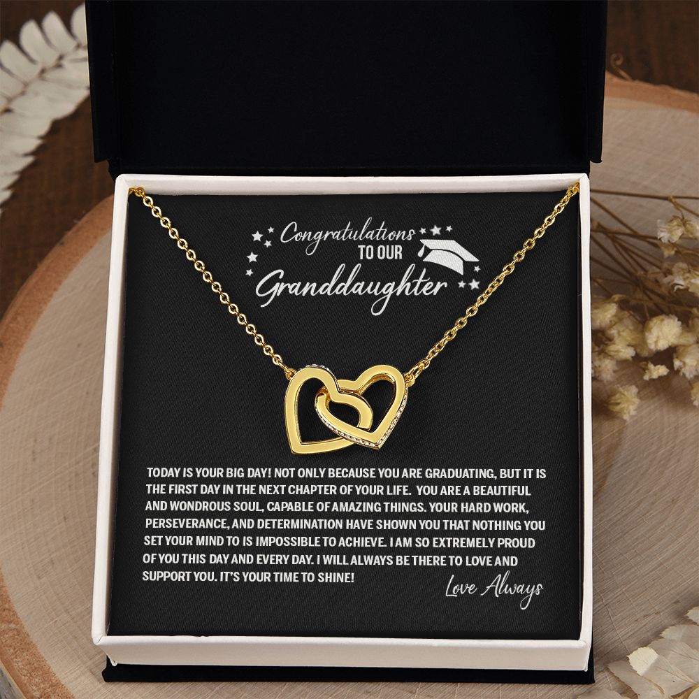 To Our Granddaughter Necklace From Grandparents Sentimental Gifts Birthday Gift Chirstmas Anniversary Unique Jewelry For Girl Senior High School College Grad Necklace Graduation Pendant Gifts Interlocking Hearts Necklace