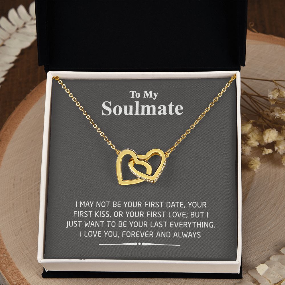 To My Soulmate Necklace for Women Birthday Valentines Day Jewelry Gifts For My Wife with Message Card Box Personalized Gift Present Pendant for Future Wife Soulmate Girlfriend Love 2 Interlocking Hearts Necklace