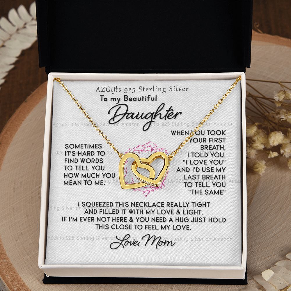 To My Daughter Necklace With Box Card Gift for Daughter Pendant Jewelry Birthday Gift For Her From Mom Mother Gift For Daughter Jewelry for Daughter from Mom Interlocking Hearts Necklace