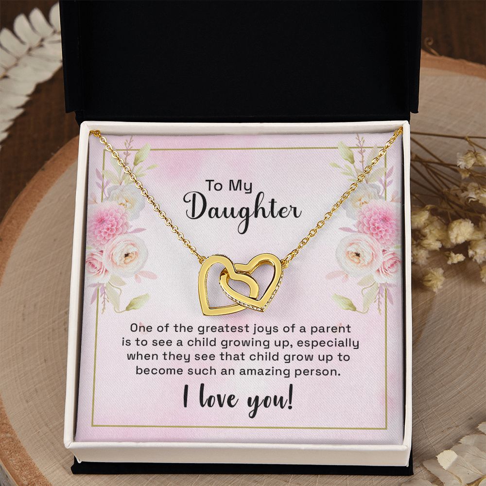 Mother and Daughter Necklace for Girls, To My Daughter Gift Necklace from Mom, Birthday Christmas Gift Graduation Gifts for Daughters, Jewelry Pendant Present for Daughter, Mother Daughter Gift 44 Interlocking Hearts Necklace