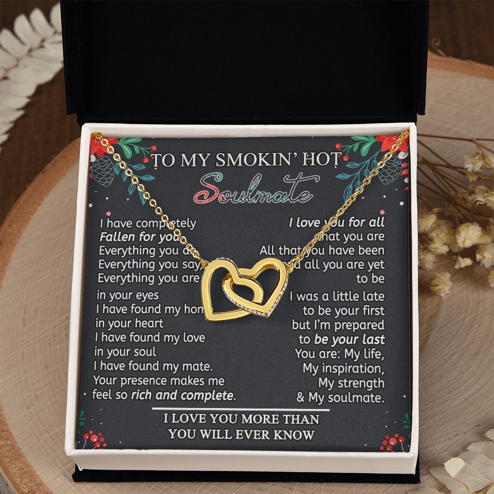 To My Smokin Hot Soulmate Necklace - Wife Gifts From Husband To My Wife Necklace, Gift for Her Romantic, Girlfriend Gifts Necklace for Wife from Men Includes Message Card and Gift Box 15 Interlocking Hearts Necklace