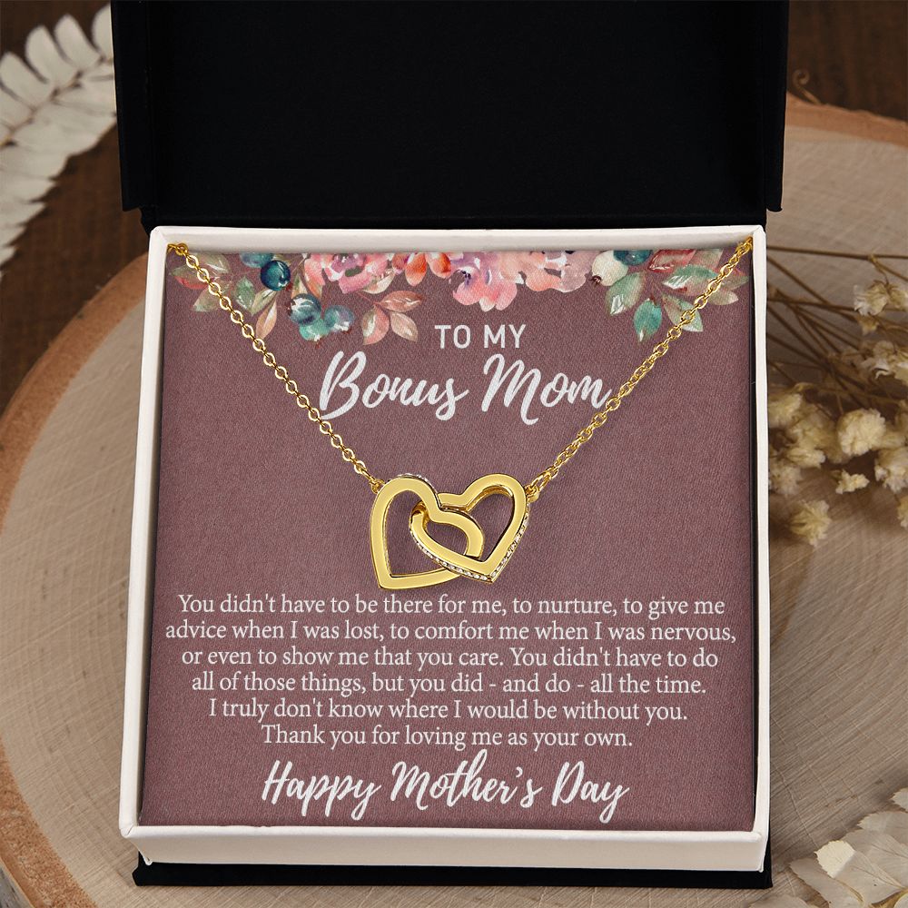 To My Bonus Mom Necklace, Gift for Bonus Mother From Bonus Daughter to Stepmom Jewelry Gift for Mother's Day, Valentine's, Birthday, Anniversary Interlocking Hearts Necklace