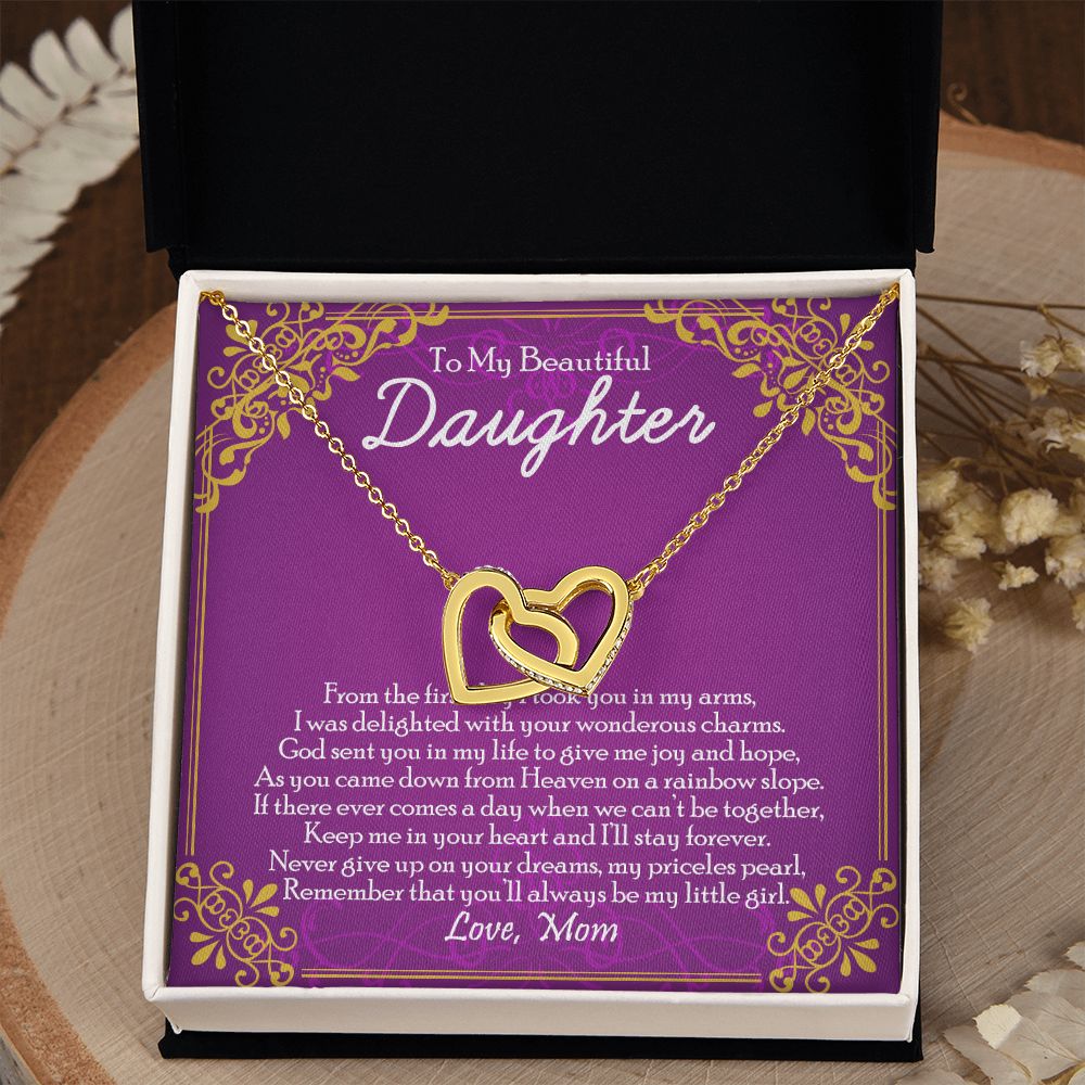 To My Daughter Necklace Gift from Mom, Mother and Daughter Jewelry Necklace for Girls, Mother Daughter Gift Ideas, Jewelry Pendant Necklace Interlocking Hearts Necklace