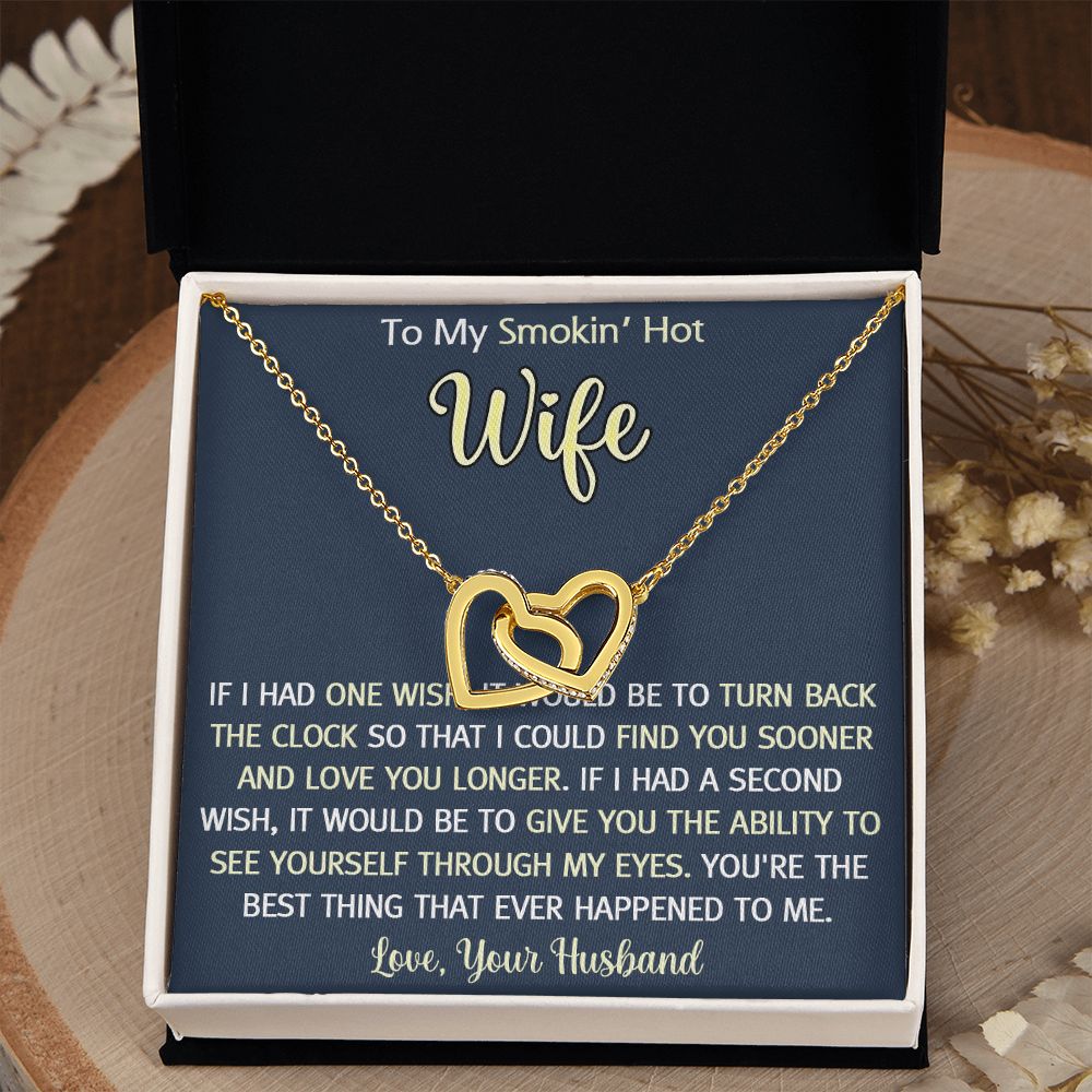 To My Smokin Hot Wife Necklace, Wedding Anniversary Jewelry For Women, Necklace For Wife from Husband, Gifts For Wife Birthday Gifts Necklace, Jewelry With Message Card In A Gift Box3 Interlocking Hearts Necklace
