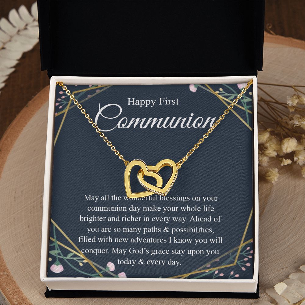 Interlocking Hearts Necklace, For First Communion Gift First Holy Communion Congrats Graduation Pendants Gift For Daughter, Granddaughter, Niece, Sister Interlocking Hearts Necklace