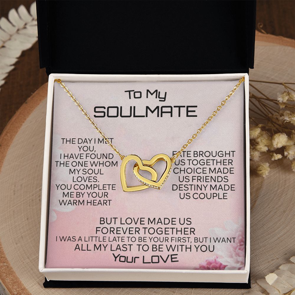 To My Soulmate Necklace for Women Birthday Christmas Jewelry Gifts For My Wife with Message Card Box Personalized Gift Present Pendant for Future Wife Soulmate Girlfriend Love 2 Interlocking Hearts Necklace