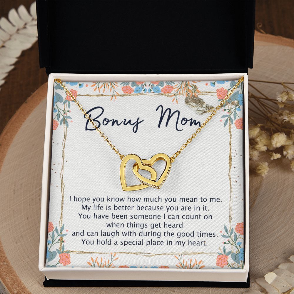 To My Bonus Mom Necklace Gift for Second Mom Boyfriend's Mom Gift Necklace for BoyFriend's Mom Gift For Boyfreinds Mom Mother In Law Mother's Day Necklace for Husband's Mother Interlocking Hearts Necklace