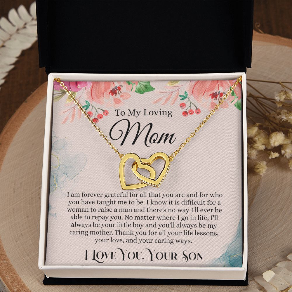To My Loving Mom Necklace, Mom Gift From Son, Mom Necklace, Gift For Mom From Son, Mom Mother's Day Gift From Son, Mom Birthday Gift From Son, To My Mom Gift, Necklace for Women Interlocking Hearts Necklace