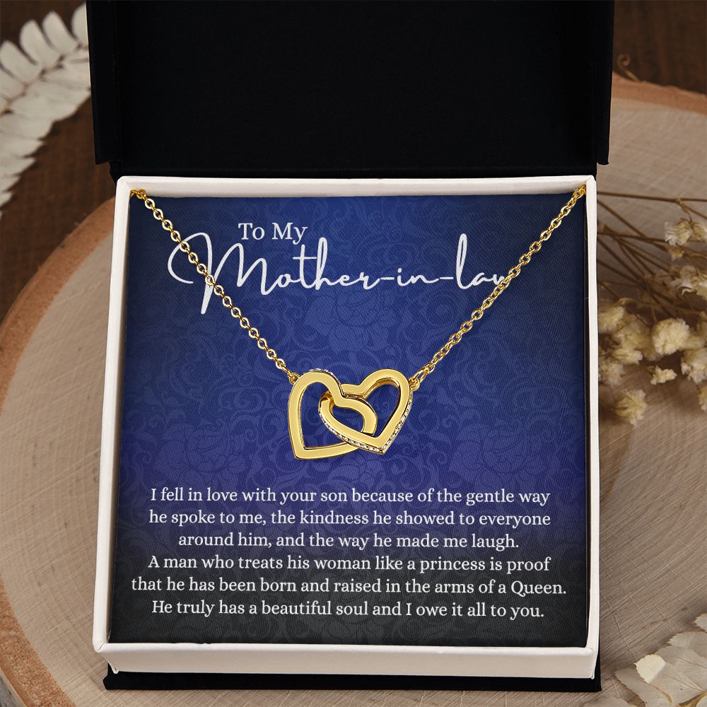 To My Mother in Law Necklace, Mother in Law Jewelry Box, Gift Card, Necklace for Mother in Law Jewelry Gift to My Mother-in-law on Wedding Day Mother's day gift for Mother in Law Interlocking Hearts Necklace