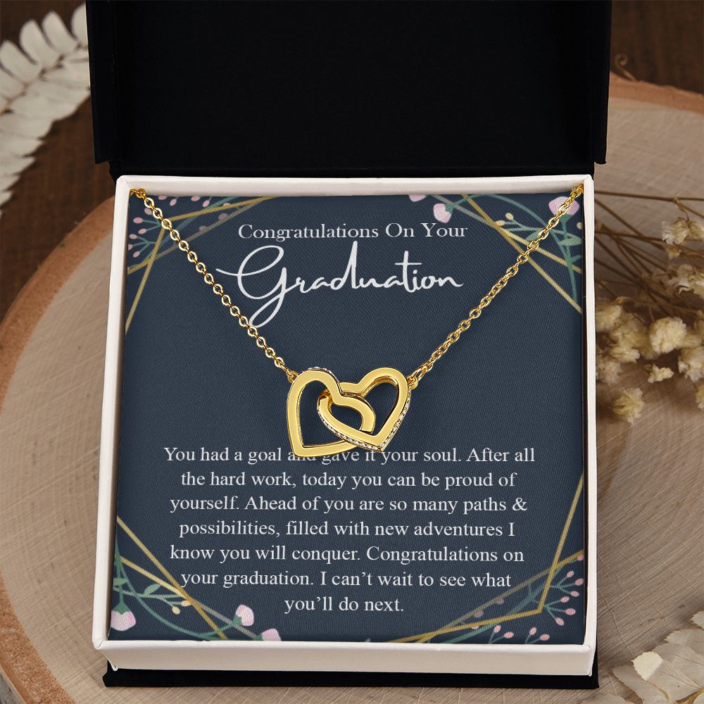 Graduation Gift For Her Necklace High School Graduation Gift, Congrats Graduation Pendants Gift For Daughter, Granddaughter, Niece, Sister Interlocking Hearts Necklace