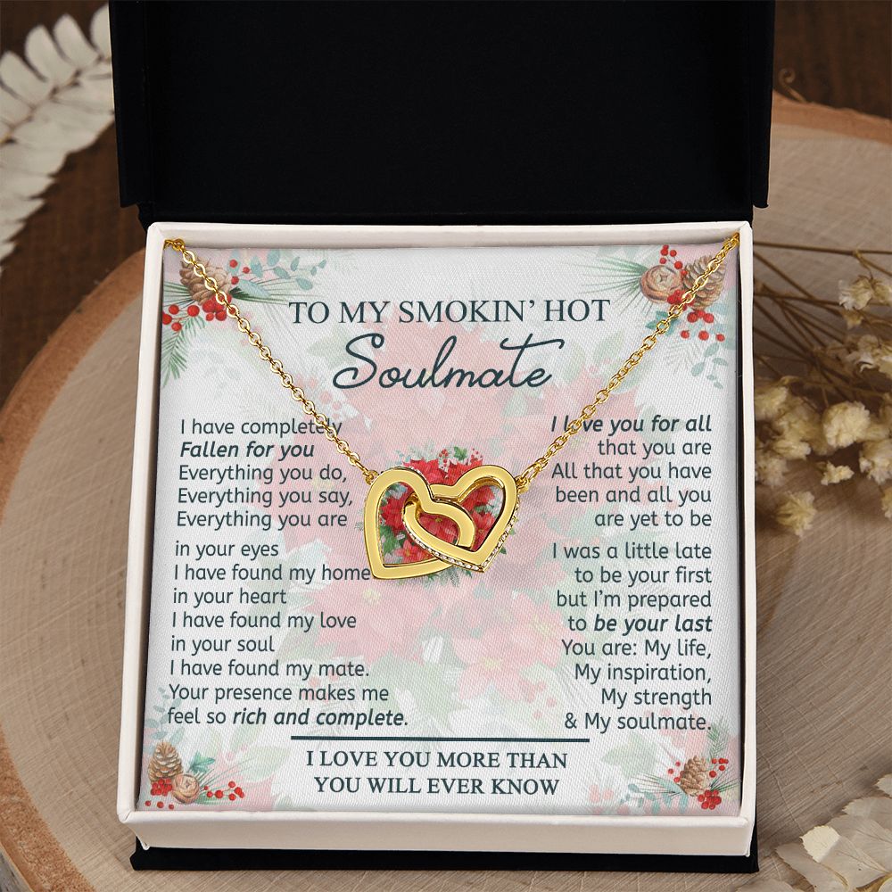 To My Smokin Hot Soulmate Necklace - Wife Gifts From Husband To My Wife Necklace, Gift for Her Romantic, Girlfriend Gifts Necklace for Wife from Men Includes Message Card and Gift Box 19 Interlocking Hearts Necklace